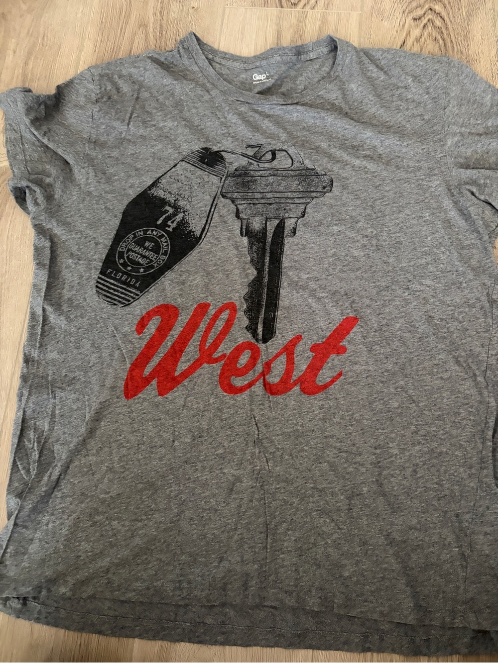 GAP Gray Short Sleeve Tee with Red "West" Script